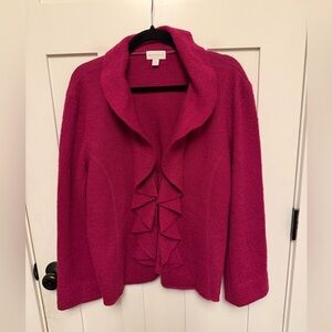 Charters Club Fuschia Boiled Wool Cardigan Blazer Ruffle Front Petite XL